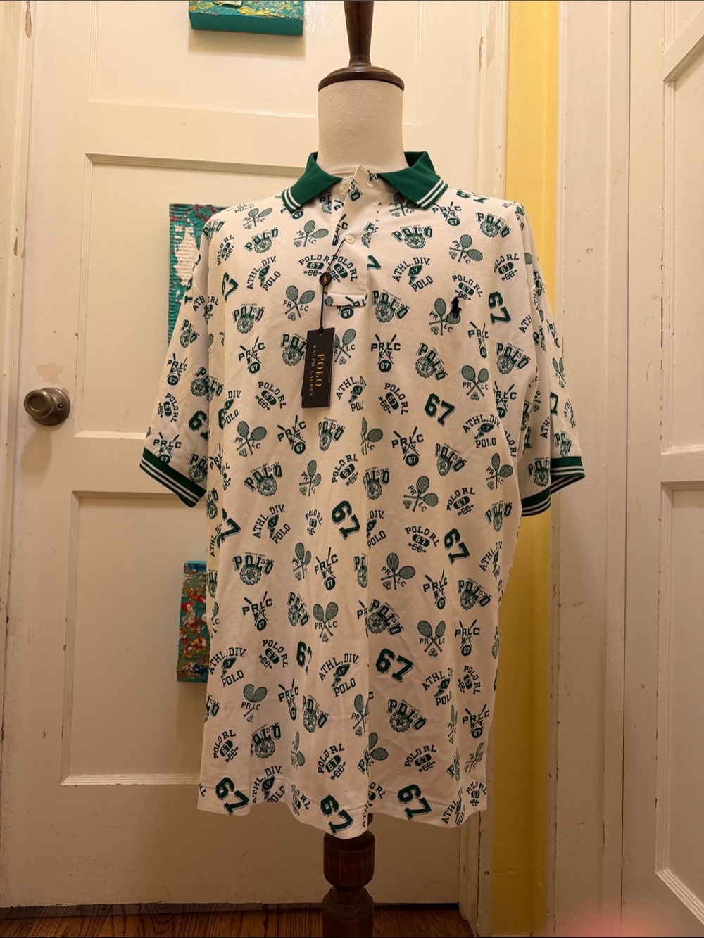 Polo by Ralph Lauren White Polo with Green All-Over Sport Print